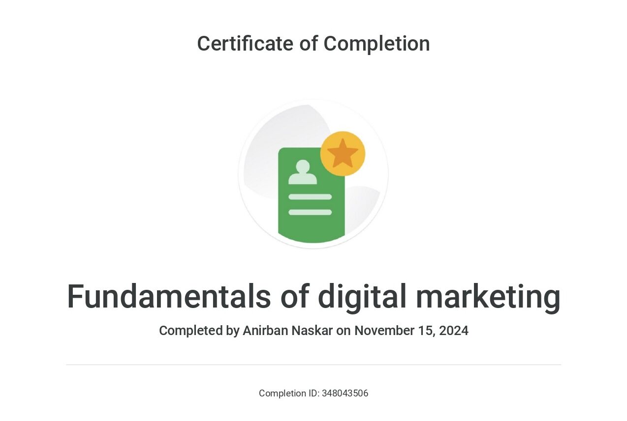 Fundamentals of Digital Marketing Certificate - Google Digital Garage.