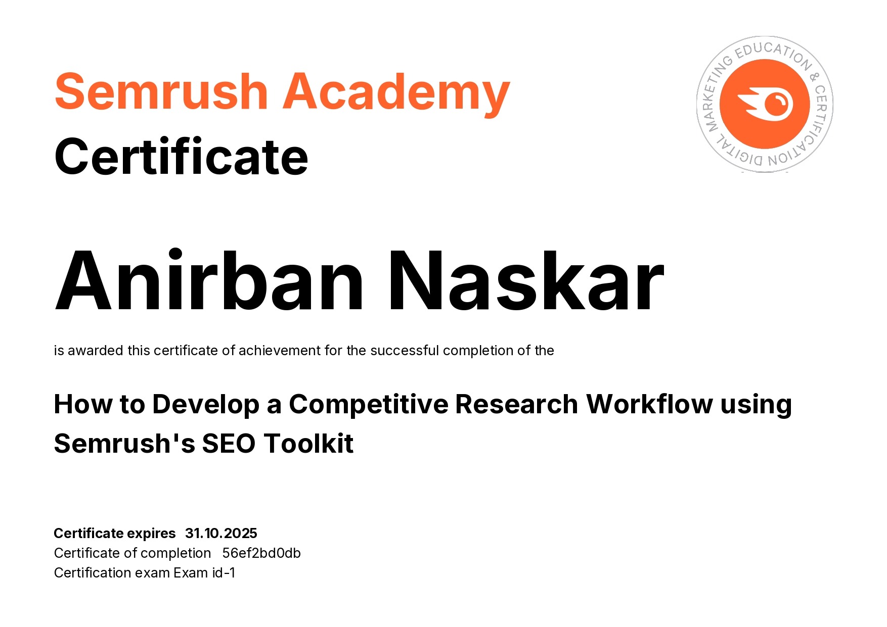 How to develop a competitive research workflow certificate - Semrush Academy